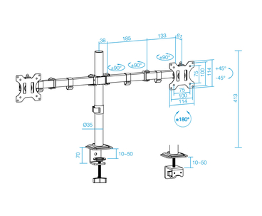 SOPORTE MESA 2 PANTALLAS GIRATORIO E INCLINABLE 17"-27" TOOQ