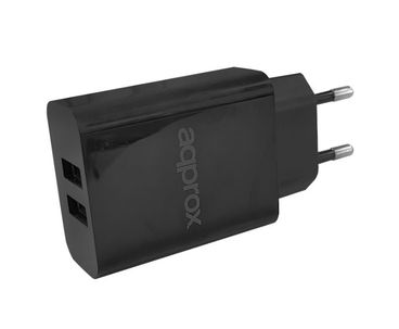 CARGADOR USB DE VIAJE/PARED DUAL 2.4A NEGRO APPROX