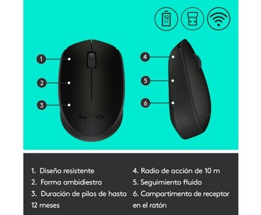 RATON OPTICO WIRELESS M170 NANO RECEPTOR NEGRO LOGITECH